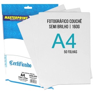 Papel Couche Semibrilho Branco A4 160G Pct 50 Fls MASTERPRINT
